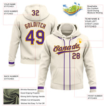 Load image into Gallery viewer, Custom Stitched Cream Purple-Gold Baseball Pullover Sweatshirt Hoodie
