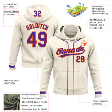 Custom Stitched Cream Purple-Orange Baseball Pullover Sweatshirt Hoodie