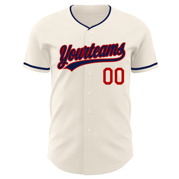 Custom Cream Navy-Red Authentic Baseball Jersey
