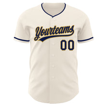 Load image into Gallery viewer, Custom Cream Navy-Old Gold Authentic Baseball Jersey
