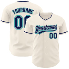 Load image into Gallery viewer, Custom Cream Navy Gray-Teal Authentic Baseball Jersey
