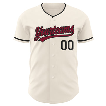 Custom Cream Crimson-Black Authentic Baseball Jersey
