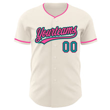 Charger l'image dans la galerie, Custom Cream Teal Black-Pink Authentic Baseball Jersey
