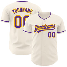 Загрузить изображение в средство просмотра галереи, Custom Cream Purple-Gold Authentic Baseball Jersey
