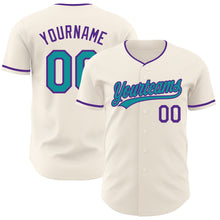 Загрузить изображение в средство просмотра галереи, Custom Cream Teal-Purple Authentic Baseball Jersey
