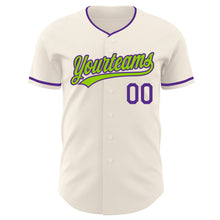 Загрузить изображение в средство просмотра галереи, Custom Cream Neon Green-Purple Authentic Baseball Jersey
