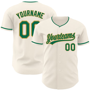 Custom Cream Kelly Green-Old Gold Authentic Baseball Jersey