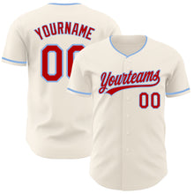 Загрузить изображение в средство просмотра галереи, Custom Cream Red-Light Blue Authentic Baseball Jersey
