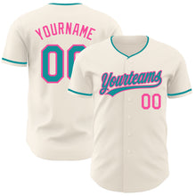 Laden Sie das Bild in den Galerie-Viewer, Custom Cream Teal-Pink Authentic Baseball Jersey
