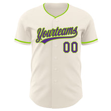 Load image into Gallery viewer, Custom Cream Purple-Neon Green Authentic Baseball Jersey

