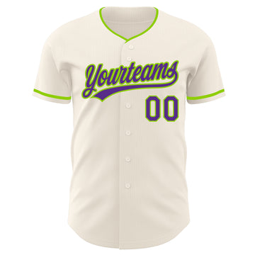 Custom Cream Purple-Neon Green Authentic Baseball Jersey