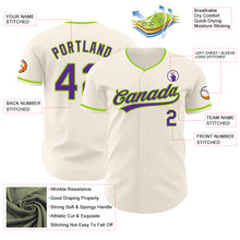 Load image into Gallery viewer, Custom Cream Purple-Neon Green Authentic Baseball Jersey
