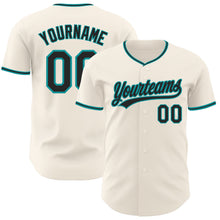 Загрузить изображение в средство просмотра галереи, Custom Cream Black-Teal Authentic Baseball Jersey
