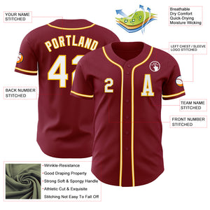 Custom Crimson White-Gold Authentic Baseball Jersey