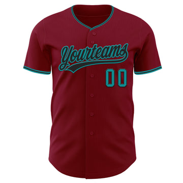 Custom Crimson Black-Teal Authentic Baseball Jersey