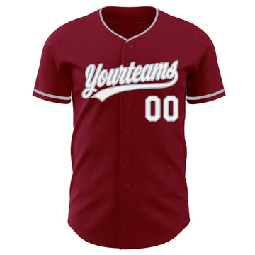 Custom Crimson White-Gray Authentic Baseball Jersey