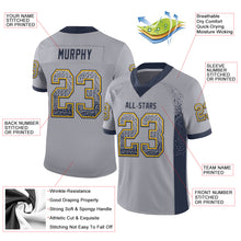 Laden Sie das Bild in den Galerie-Viewer, Custom Gray Navy-Gold Mesh Drift Fashion Football Jersey
