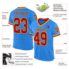 Загрузить изображение в средство просмотра галереи, Custom Powder Blue Red-Gold Mesh Authentic Throwback Football Jersey
