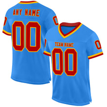Загрузить изображение в средство просмотра галереи, Custom Powder Blue Red-Gold Mesh Authentic Throwback Football Jersey
