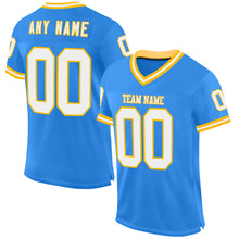 Laden Sie das Bild in den Galerie-Viewer, Custom Powder Blue White-Gold Mesh Authentic Throwback Football Jersey
