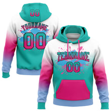 Laden Sie das Bild in den Galerie-Viewer, Custom Stitched White Aqua Hot Pink Light Blue-Black Fade Fashion Splash Sports Pullover Sweatshirt Hoodie
