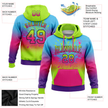 Laden Sie das Bild in den Galerie-Viewer, Custom Stitched Sky Blue Neon Green Hot Pink Purple-Black Fade Fashion Splash Sports Pullover Sweatshirt Hoodie
