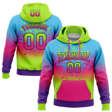 Laden Sie das Bild in den Galerie-Viewer, Custom Stitched Sky Blue Neon Green Hot Pink Purple-Black Fade Fashion Splash Sports Pullover Sweatshirt Hoodie
