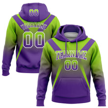 Laden Sie das Bild in den Galerie-Viewer, Custom Stitched Neon Green Purple-White Fade Fashion Arrow Sports Pullover Sweatshirt Hoodie
