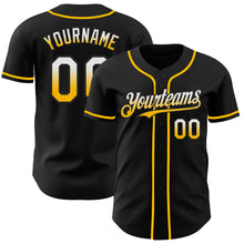 Laden Sie das Bild in den Galerie-Viewer, Custom Black White-Gold Authentic Fade Fashion Baseball Jersey
