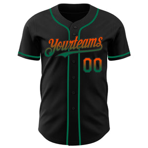 Custom Black Orange-Kelly Green Authentic Fade Fashion Baseball Jersey