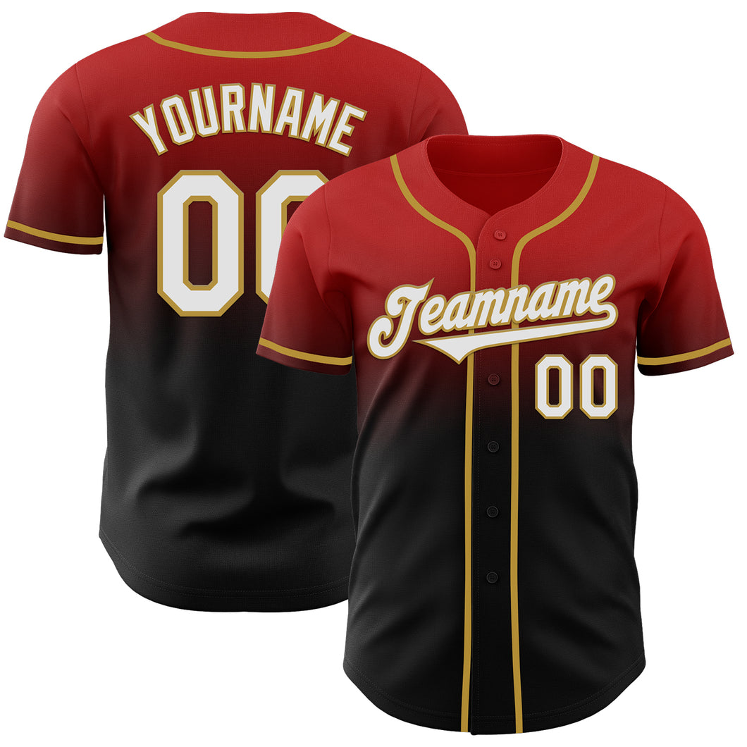 Custom Red Black-Old Gold Authentic Fade Fashion Baseball Jersey