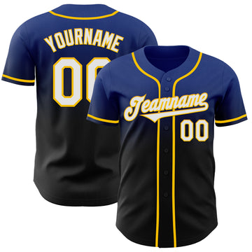 Custom Royal Black-Yellow Authentic Fade Fashion Baseball Jersey