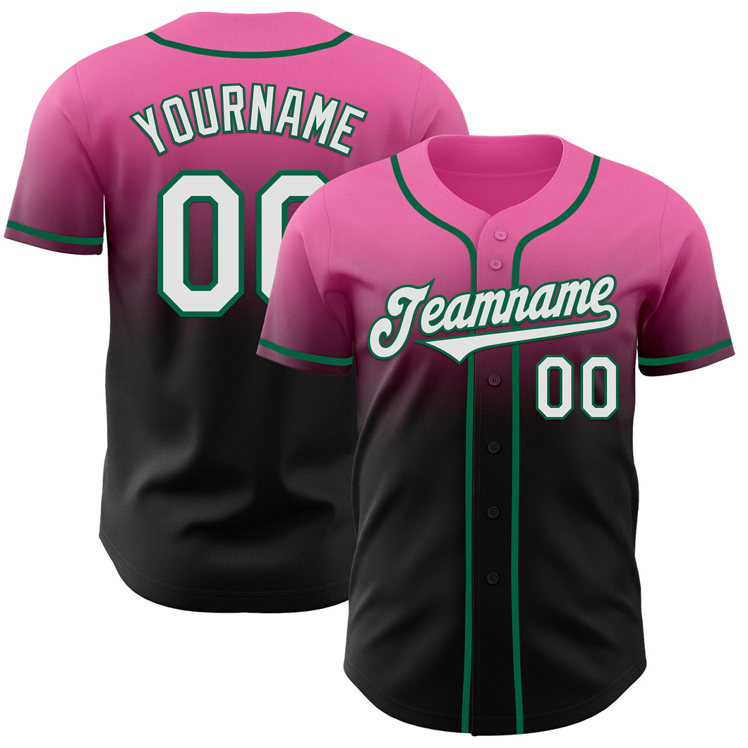 Custom Pink Black-Kelly Green Authentic Fade Fashion Baseball Jersey