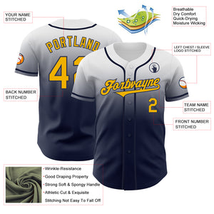 Custom White Gold-Navy Authentic Fade Fashion Baseball Jersey