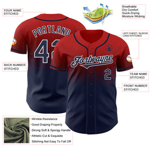 Custom Red Navy-White Authentic Fade Fashion Baseball Jersey