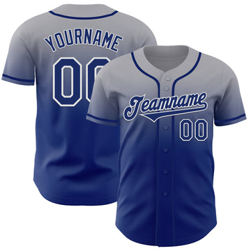 Custom Gray Royal-White Authentic Fade Fashion Baseball Jersey
