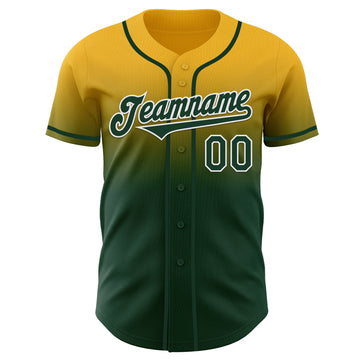 Custom Gold Green-White Authentic Fade Fashion Baseball Jersey