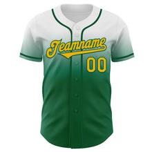 Load image into Gallery viewer, Custom White Gold-Kelly Green Authentic Fade Fashion Baseball Jersey
