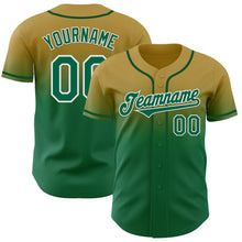 Load image into Gallery viewer, Custom Old Gold Kelly Green-White Authentic Fade Fashion Baseball Jersey
