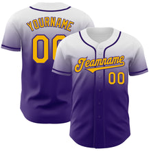 Charger l&#39;image dans la galerie, Custom White Gold-Purple Authentic Fade Fashion Baseball Jersey
