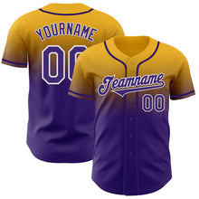 Load image into Gallery viewer, Custom Gold Purple-White Authentic Fade Fashion Baseball Jersey

