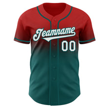 Load image into Gallery viewer, Custom Red White-Teal Authentic Fade Fashion Baseball Jersey
