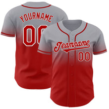 Load image into Gallery viewer, Custom Gray Red-White Authentic Fade Fashion Baseball Jersey
