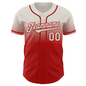 Custom Cream Red Authentic Fade Fashion Baseball Jersey