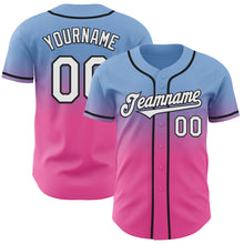 Laden Sie das Bild in den Galerie-Viewer, Custom Light Blue White Pink-Black Authentic Fade Fashion Baseball Jersey
