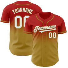 Laden Sie das Bild in den Galerie-Viewer, Custom Red White-Old Gold Authentic Fade Fashion Baseball Jersey
