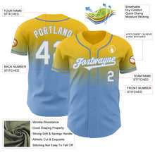 Load image into Gallery viewer, Custom Yellow White-Light Blue Authentic Fade Fashion Baseball Jersey
