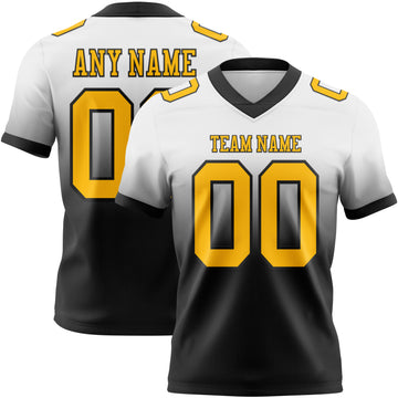 Custom White Gold-Black Mesh Authentic Fade Fashion Football Jersey