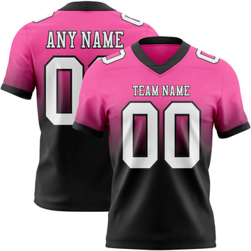 Custom Pink White-Black Mesh Authentic Fade Fashion Football Jersey