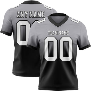 Custom Gray White-Black Mesh Authentic Fade Fashion Football Jersey